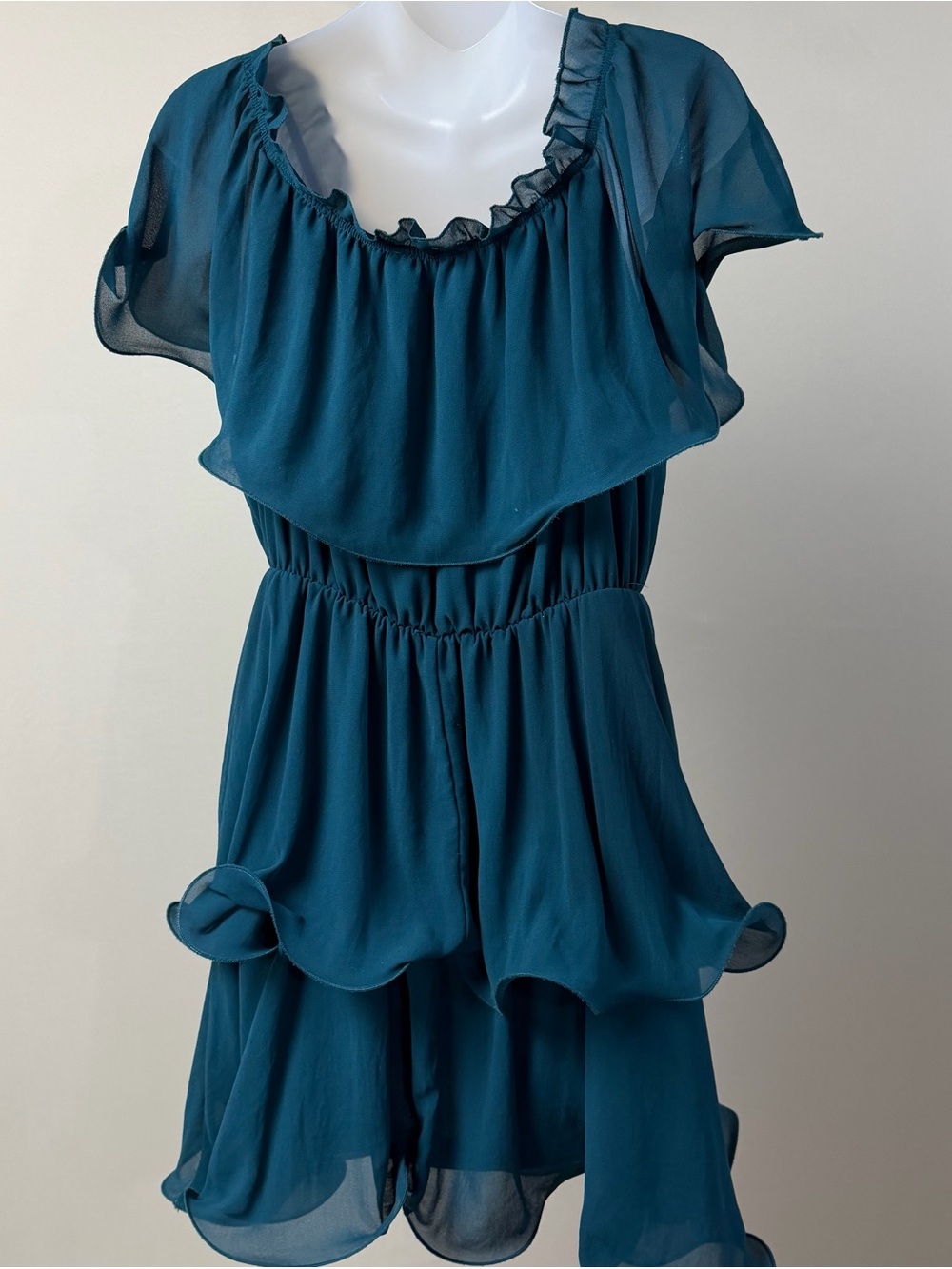PrettyLittleThing Teal Green Layered Ruffle Mini Dress